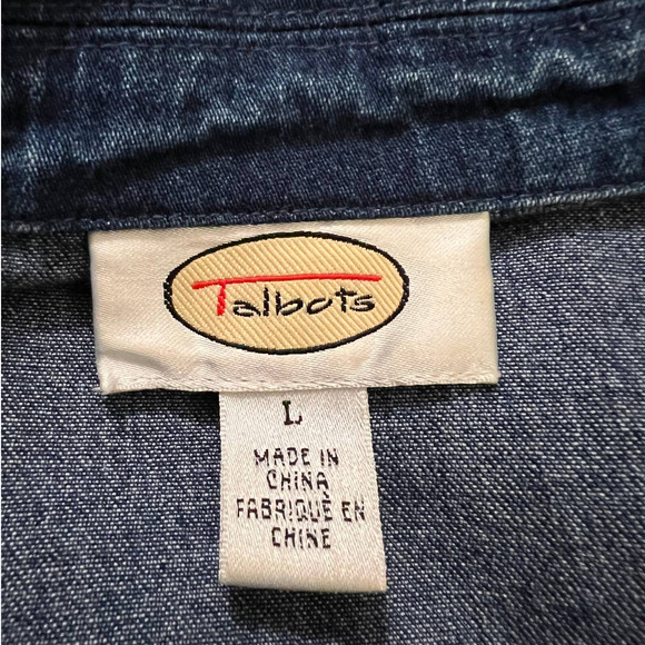 Talbots Denim Jacket w/Embroidered Flowers Brass Buttons Size Large - Picture 4 of 5